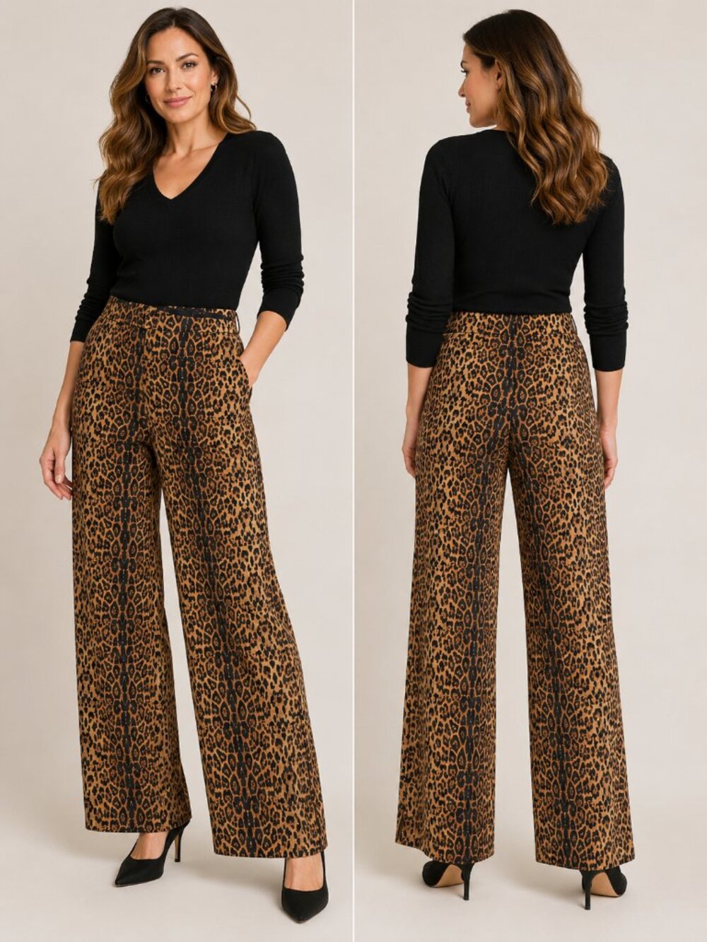 Nygard Luxe Leopard Print Wide Leg Pants Size L (14–16)
